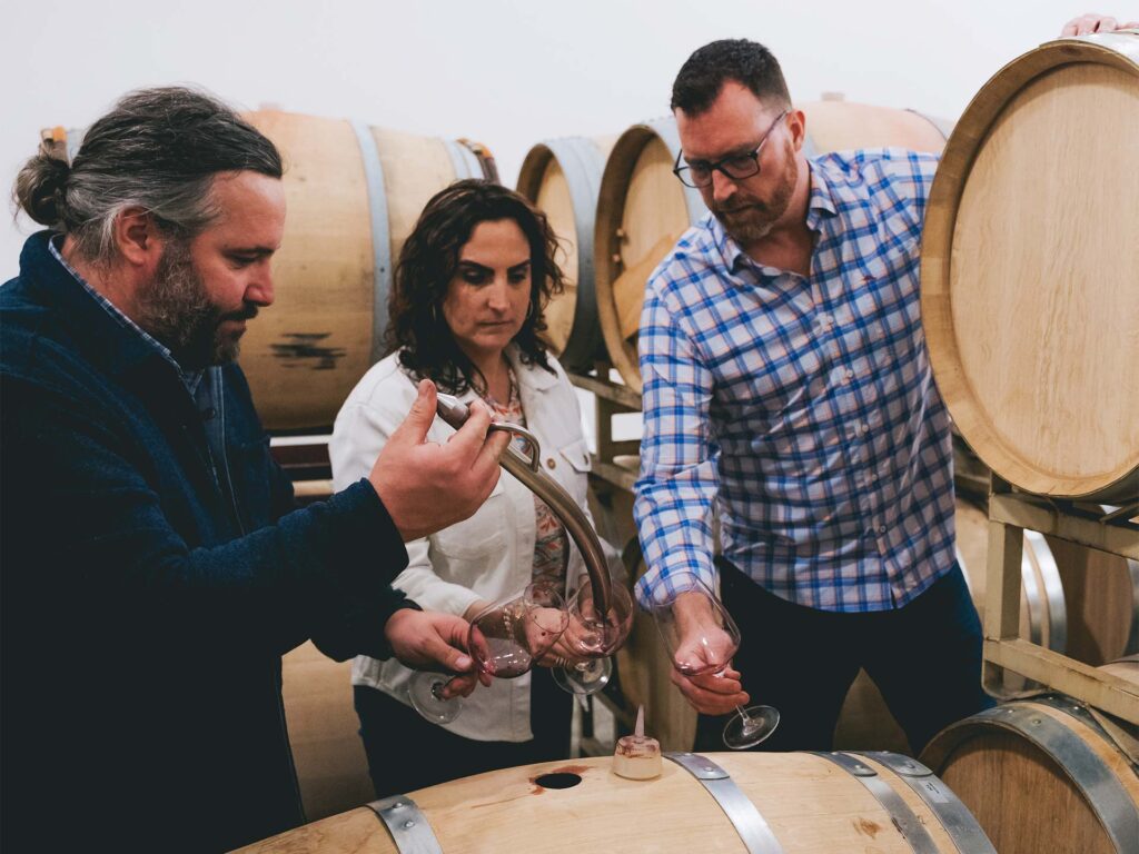 Turks Head Wines team pouring wine at barrel tasting