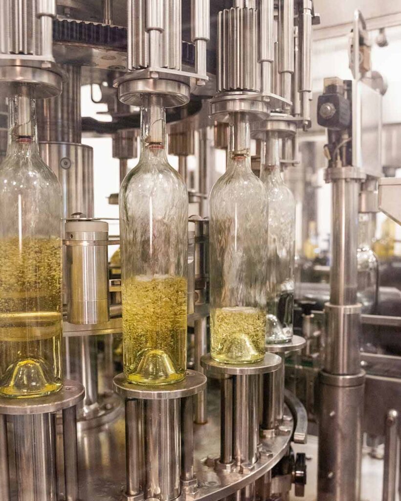 white wines being blended during bottling process