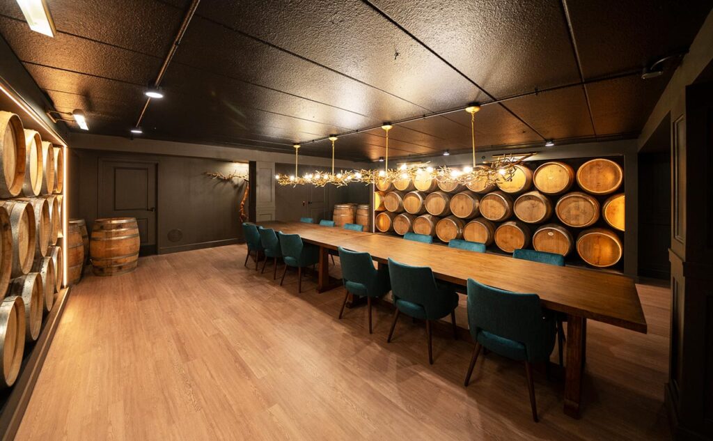 banquet table in the private barrel room