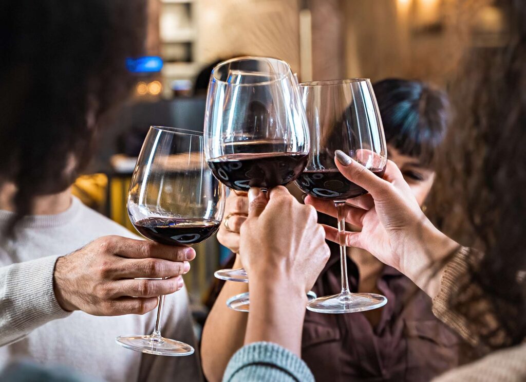 friends toasting in wine lounge